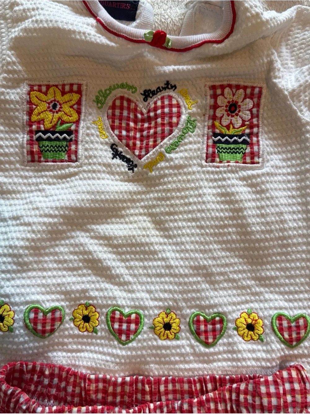 Vintage 90s Kids Headquarters 3T Girls Short Set Gingham Red Flowers